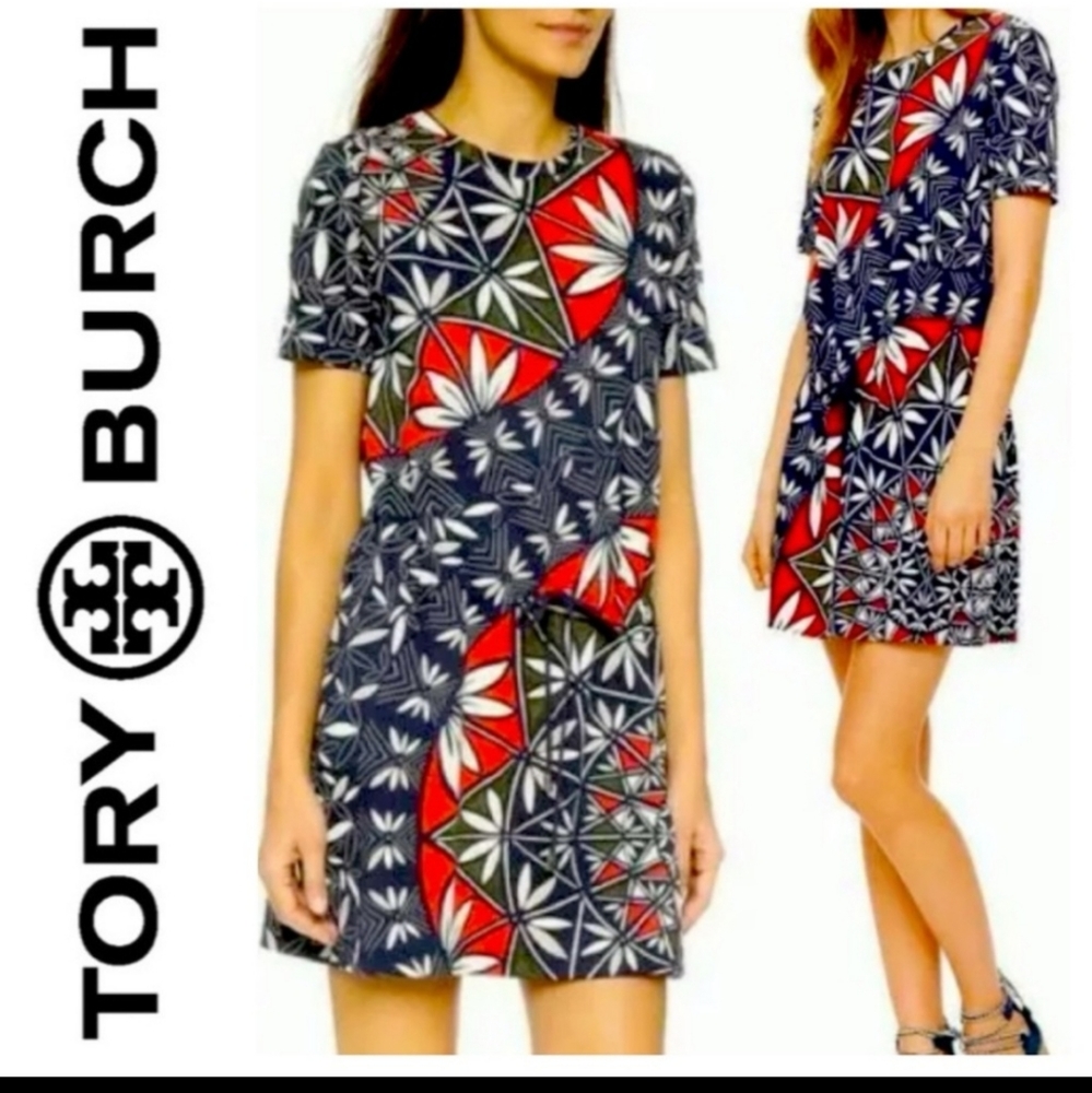 Tory Burch Navy Pottery Pima Cotton Drawstring Dress